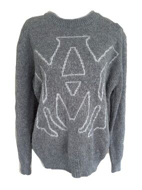 AMIRI Gray Wool Blend Sweater with White Intarsia Logo